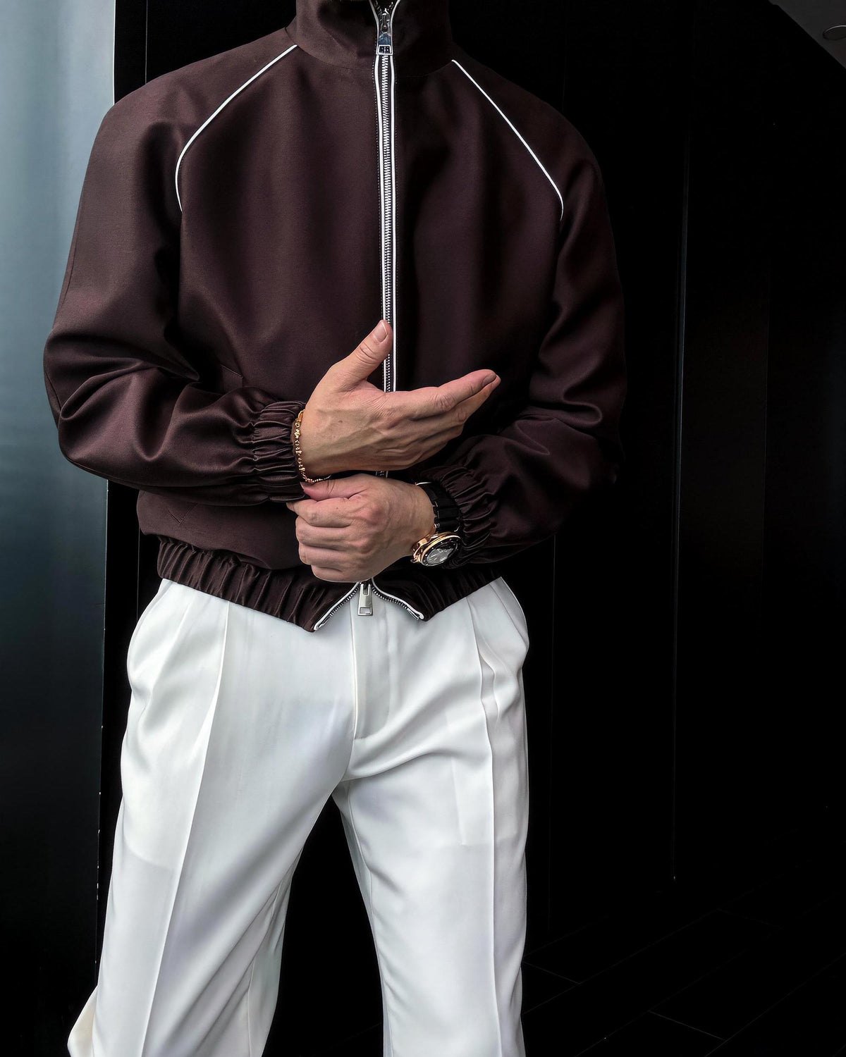 Men's Wool Silk Jacket | Premium Stand Collar Bomber Jacket