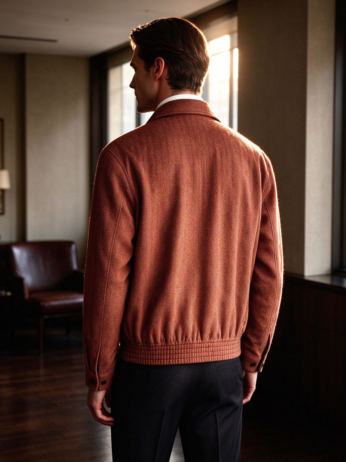 Men's 100% Wool A2 Bomber Jacket - Italian Handmade Herringbone Tweed Jacket