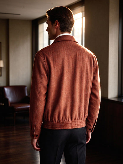 Men's 100% Wool A2 Bomber Jacket - Italian Handmade Herringbone Tweed Jacket