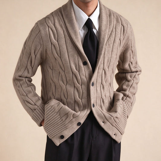 Men's Shawl Collar Cable Knit Cardigan