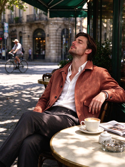 Men's 100% Wool A2 Bomber Jacket - Italian Handmade Herringbone Tweed Jacket