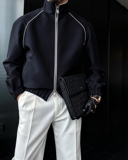 Men's Wool Silk Jacket | Premium Stand Collar Bomber Jacket