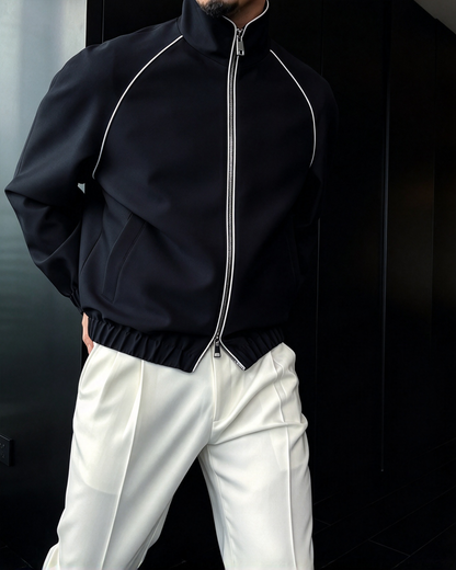 Men's Wool Silk Jacket | Premium Stand Collar Bomber Jacket