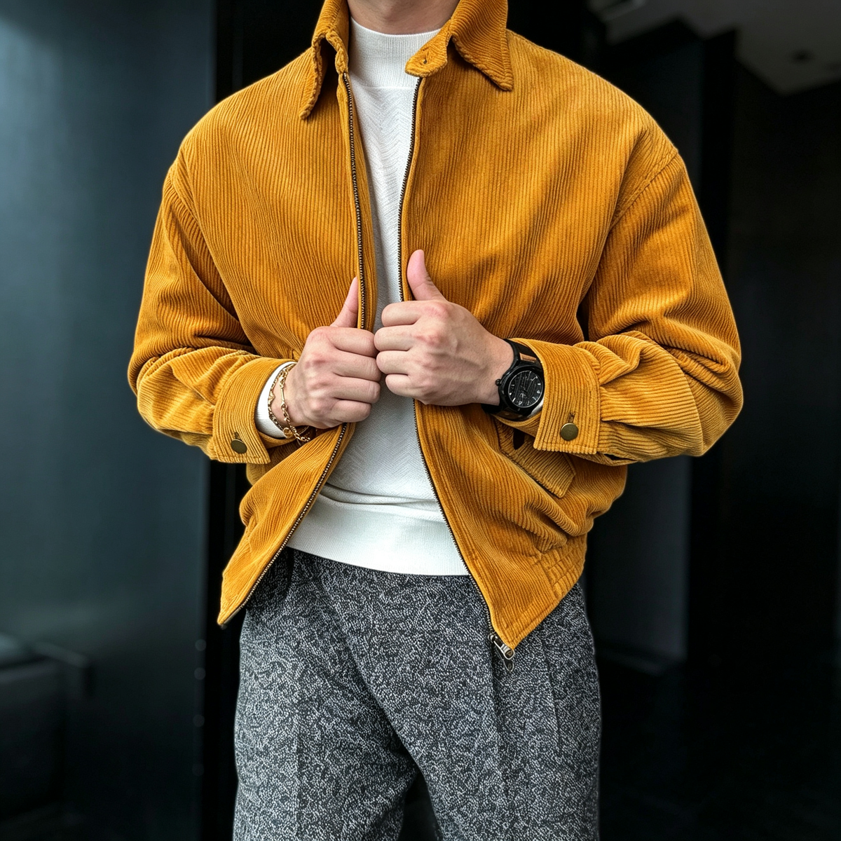Corduroy Jacket – Two-Way Zip, Relaxed Fit