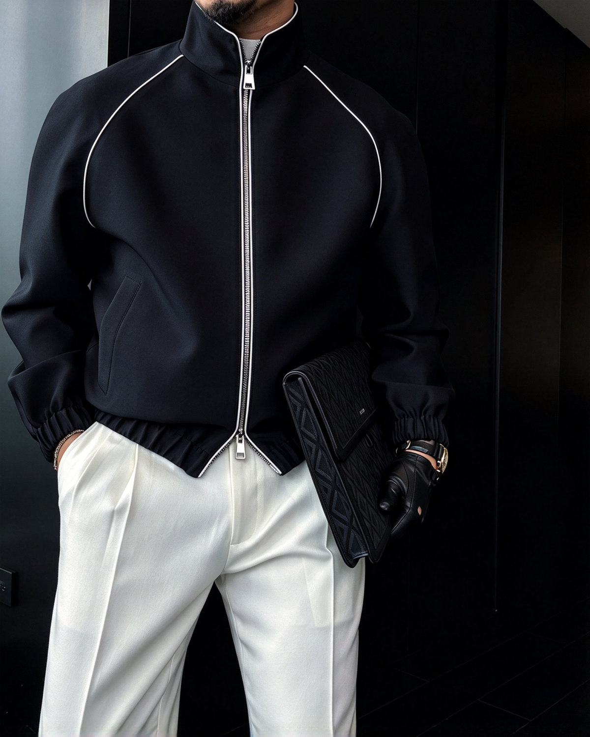 Men's Wool Silk Jacket | Premium Stand Collar Bomber Jacket
