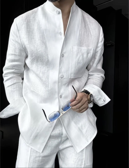 Men’s Linen Shirt & Pants Set – Summer 2 Piece Outfit Relaxed Fit