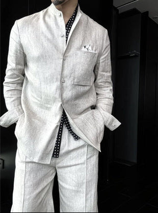 Men’s Linen Shirt & Pants Set – Summer 2 Piece Outfit Relaxed Fit