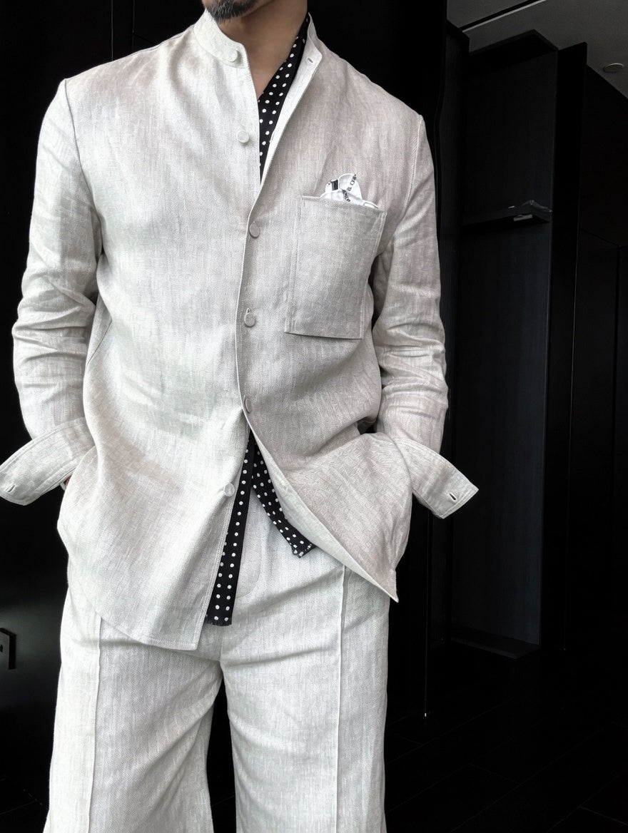 Premium Linen Mandarin Collar 2-Piece Suit