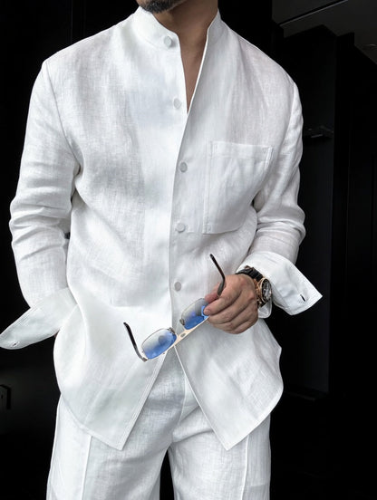 Premium Linen Mandarin Collar 2-Piece Suit