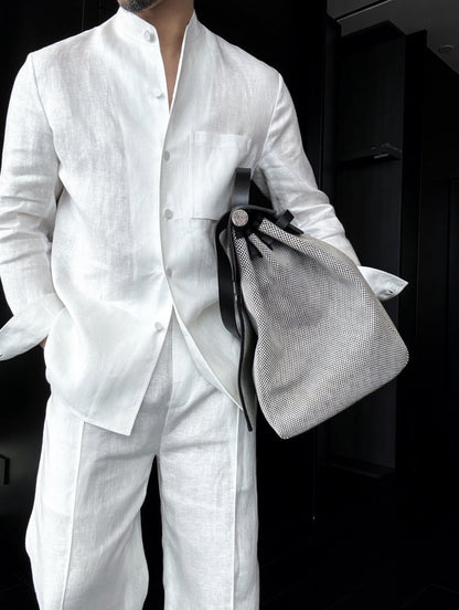 Premium Linen Mandarin Collar 2-Piece Suit
