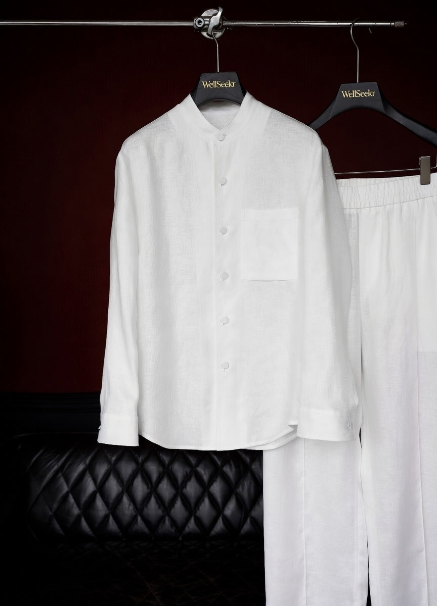 Premium Linen Mandarin Collar 2-Piece Suit