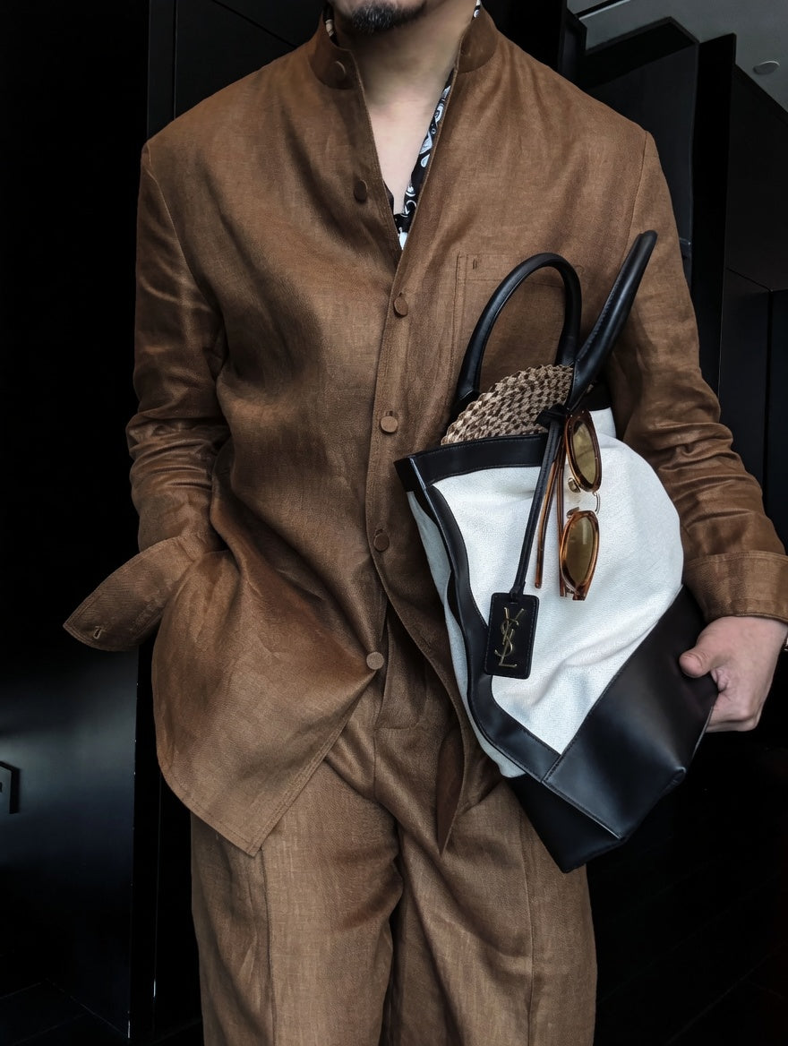 Premium Linen Mandarin Collar 2-Piece Suit