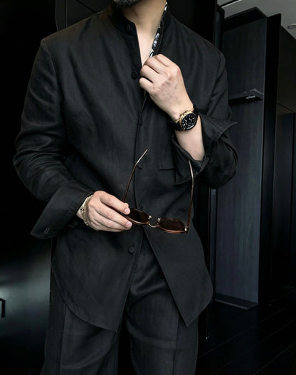 Premium Linen Mandarin Collar 2-Piece Suit