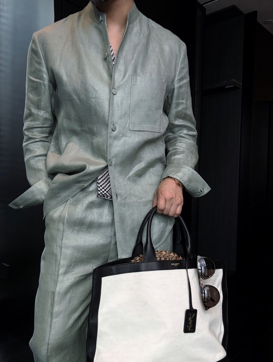 Premium Linen Mandarin Collar 2-Piece Suit