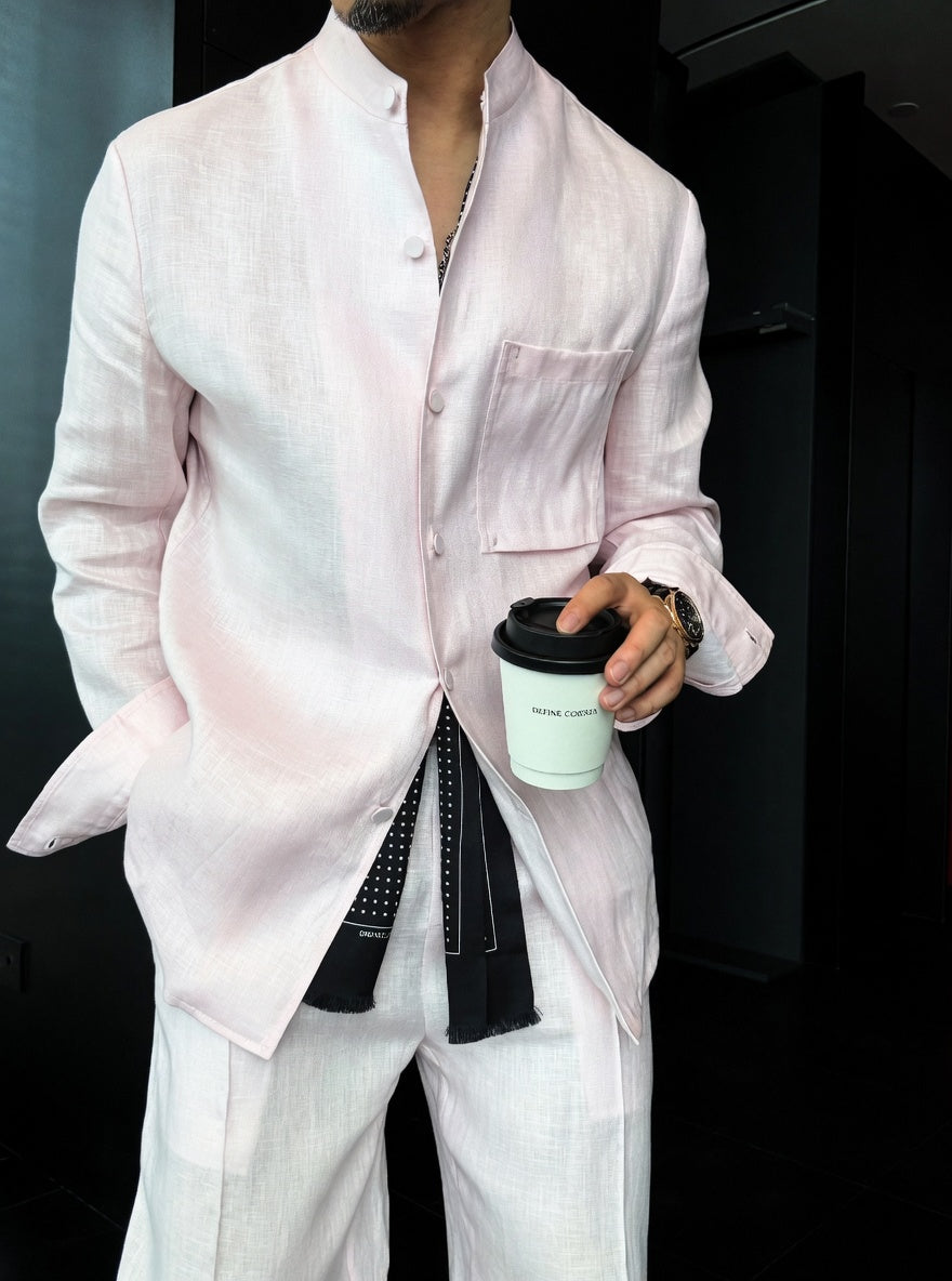 Premium Linen Mandarin Collar 2-Piece Suit