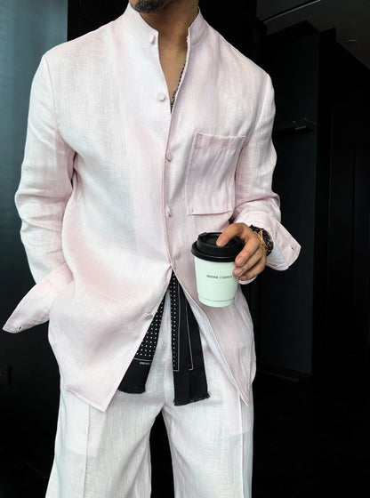 Premium Linen Mandarin Collar 2-Piece Suit