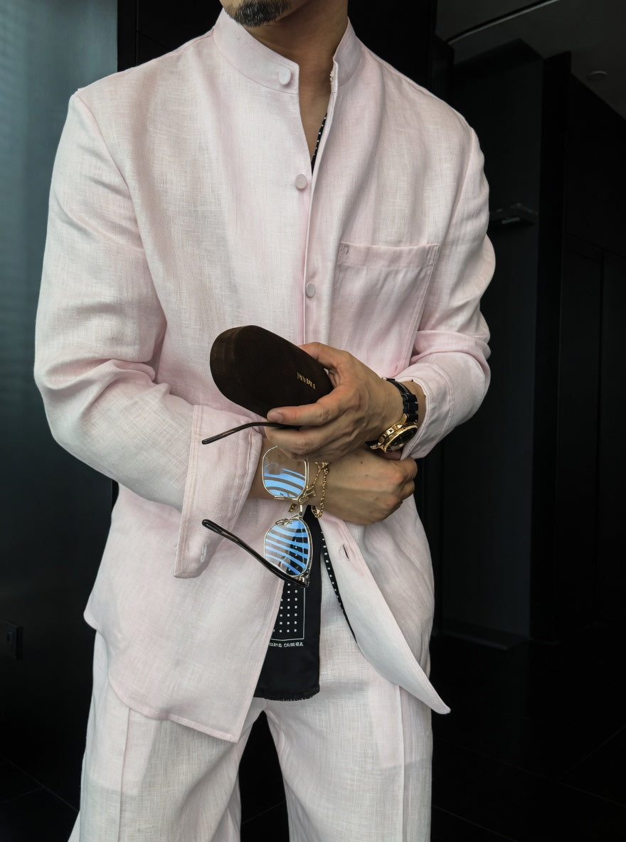 Premium Linen Mandarin Collar 2-Piece Suit