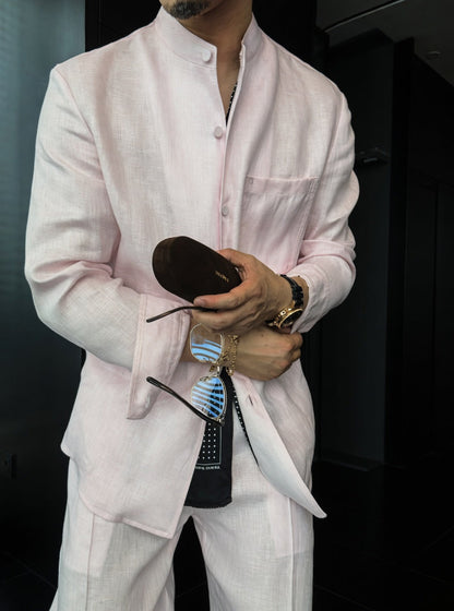 Premium Linen Mandarin Collar 2-Piece Suit