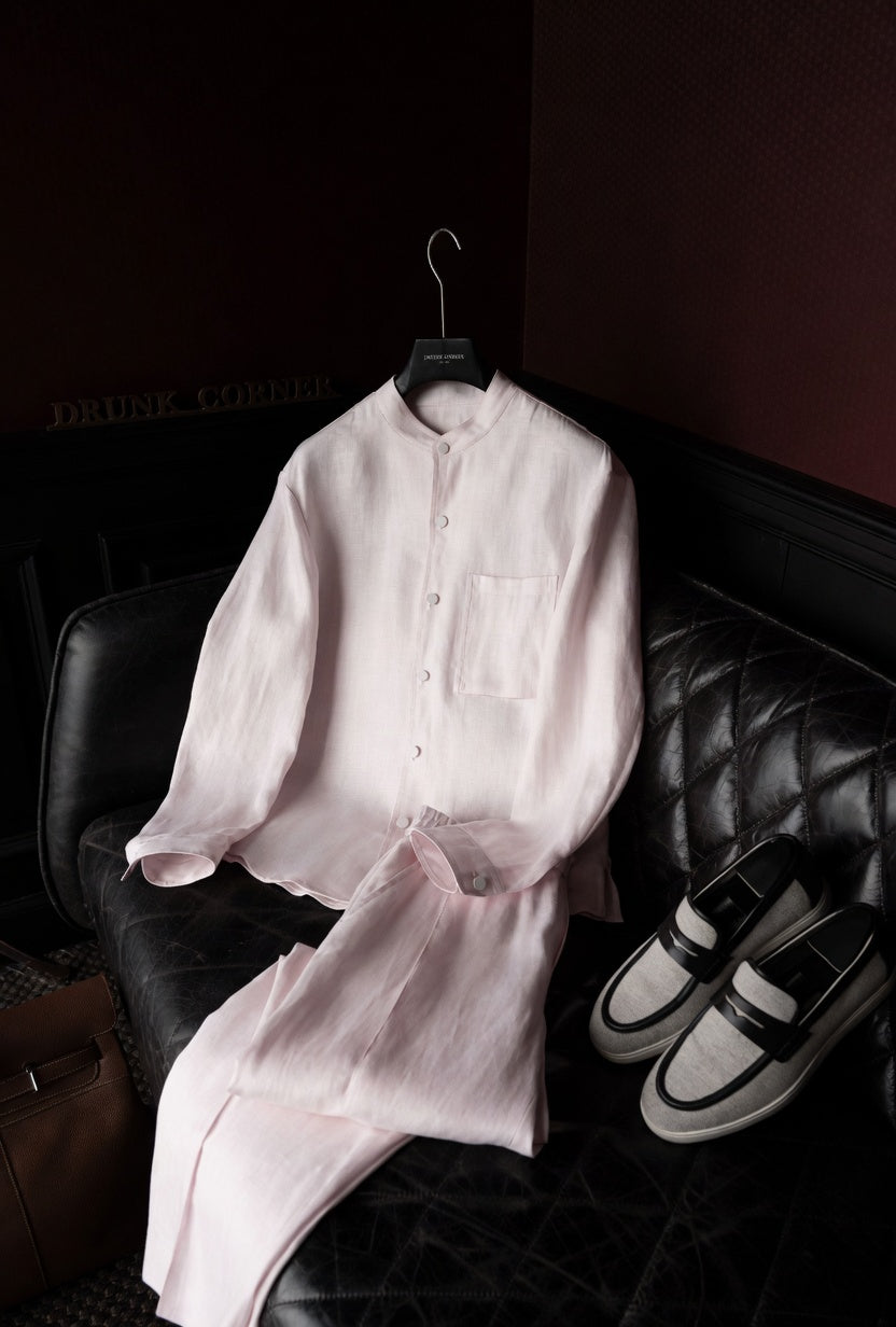 Premium Linen Mandarin Collar 2-Piece Suit