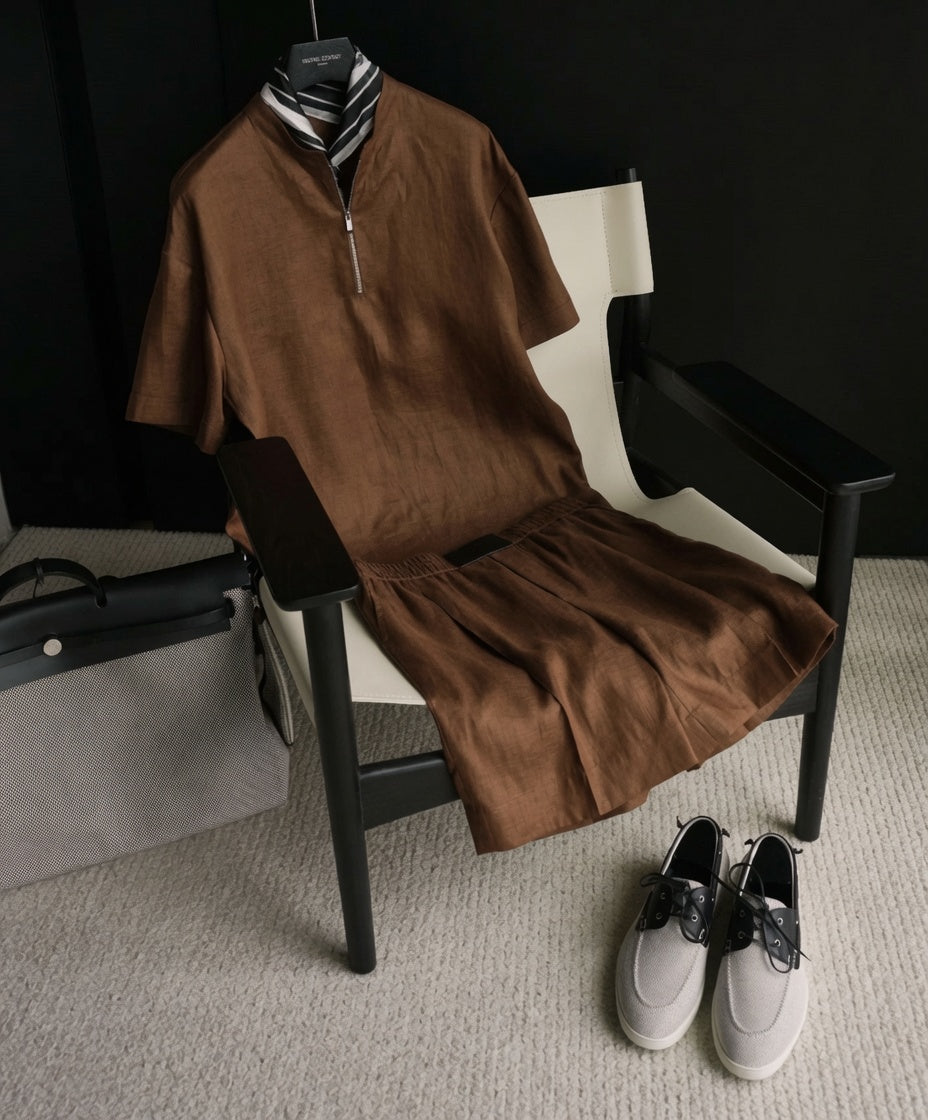 Linen Short Sleeve Shirt & Shorts Set