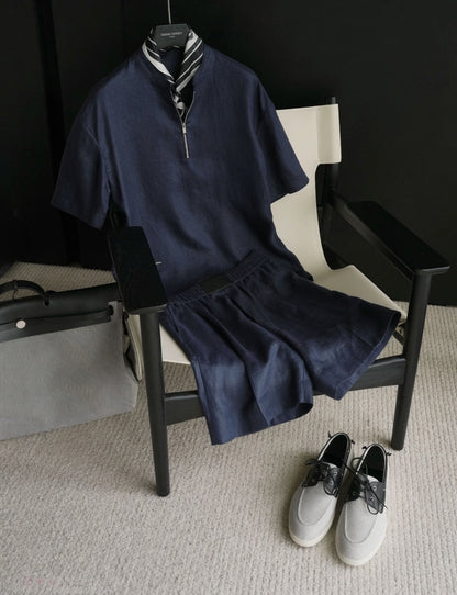 Linen Short Sleeve Shirt & Shorts Set