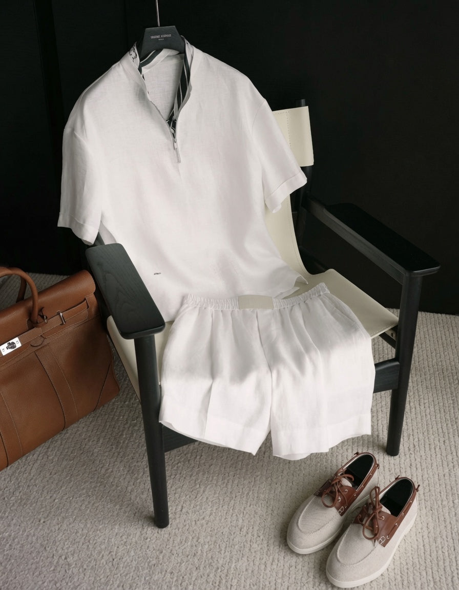 Linen Short Sleeve Shirt & Shorts Set
