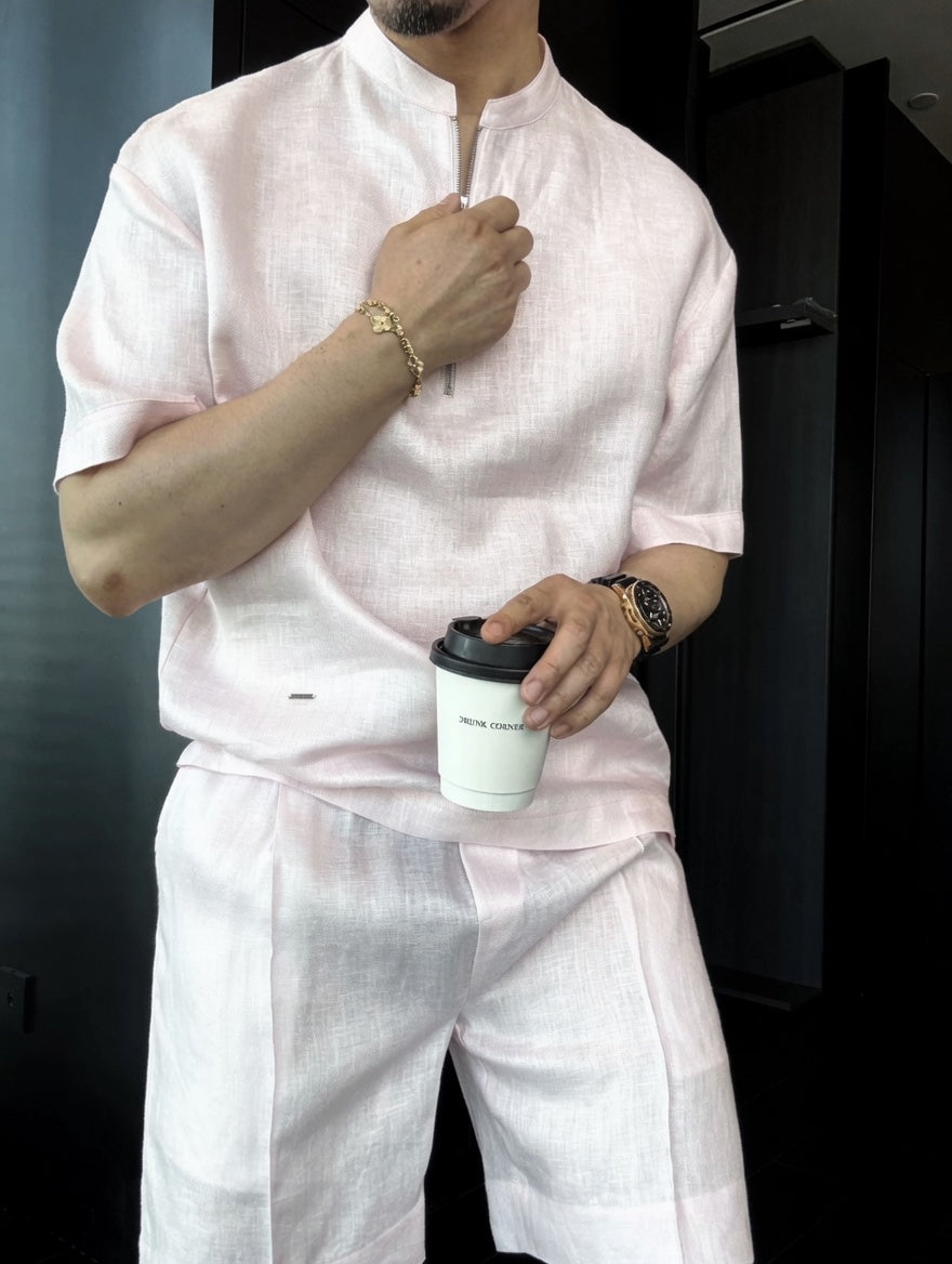 Linen Short Sleeve Shirt & Shorts Set