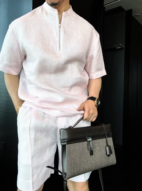 Linen Short Sleeve Shirt & Shorts Set