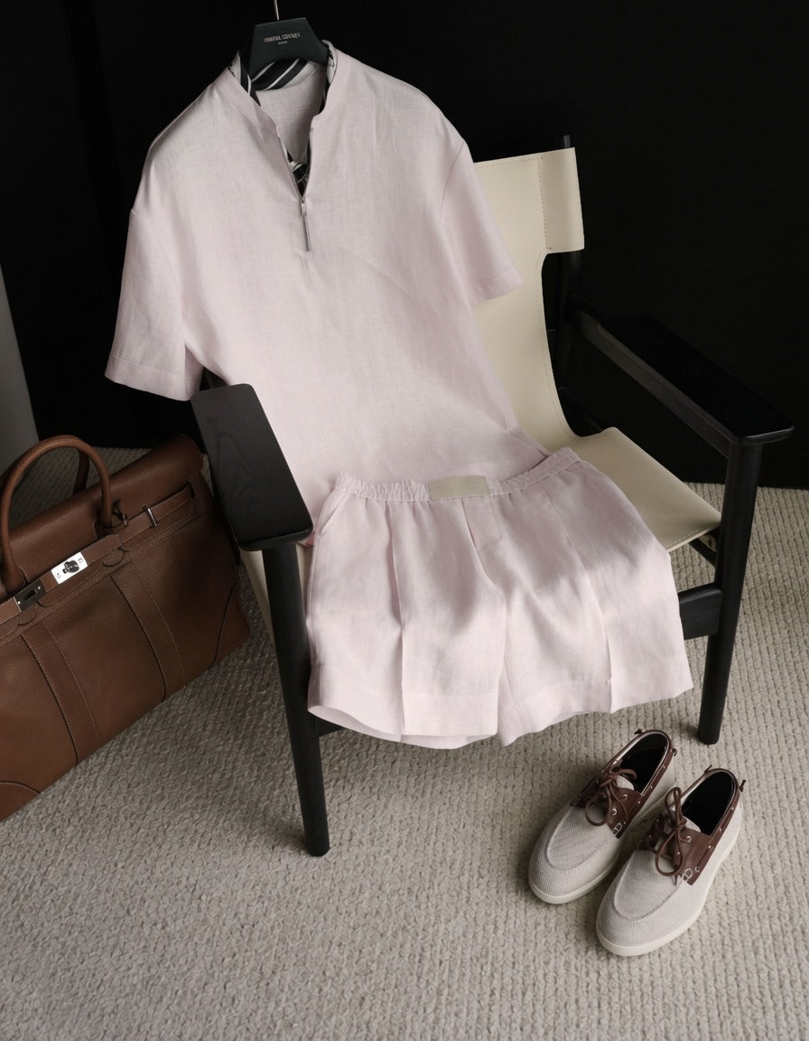 Linen Short Sleeve Shirt & Shorts Set