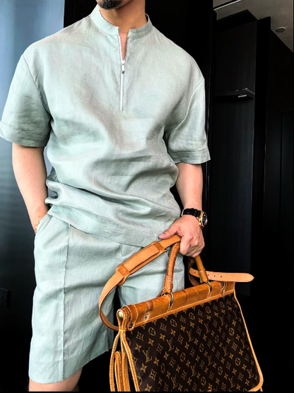 Linen Short Sleeve Shirt & Shorts Set