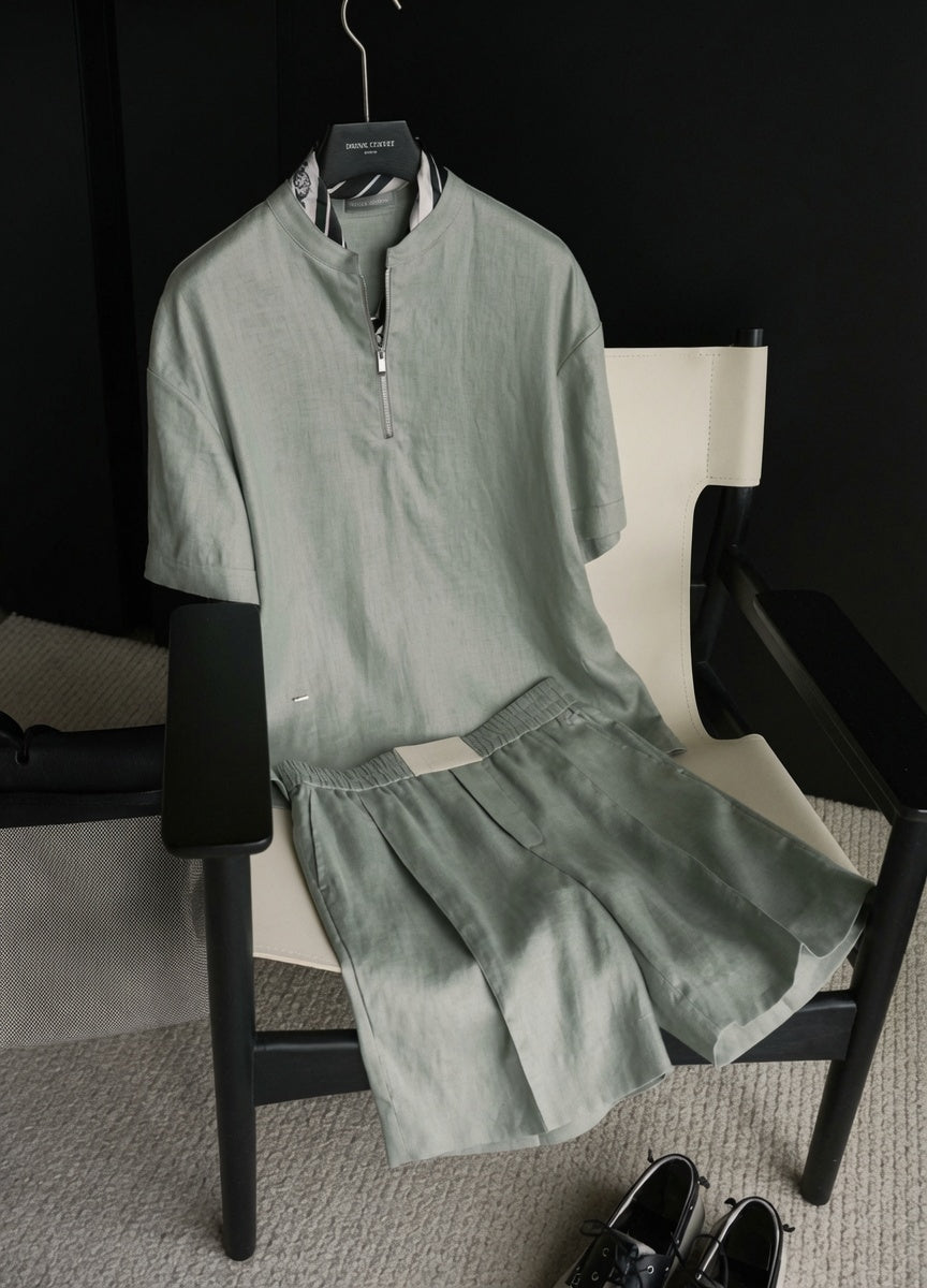 Linen Short Sleeve Shirt & Shorts Set