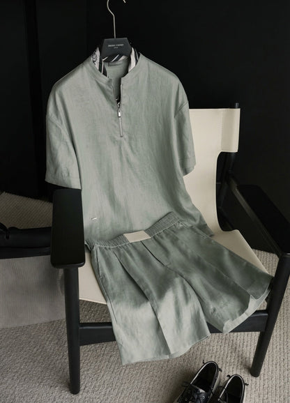 Linen Short Sleeve Shirt & Shorts Set