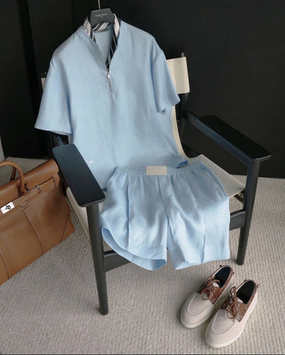 Linen Short Sleeve Shirt & Shorts Set