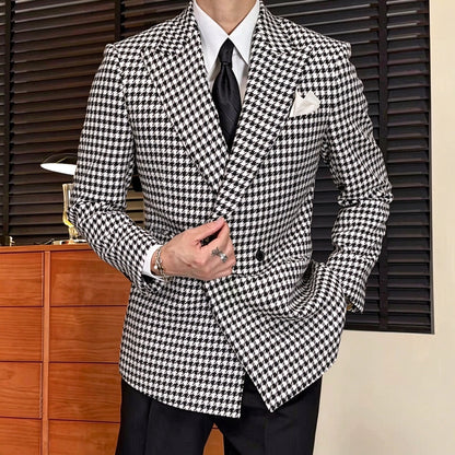 Houndstooth Double-Breasted Wool-Blend Blazer