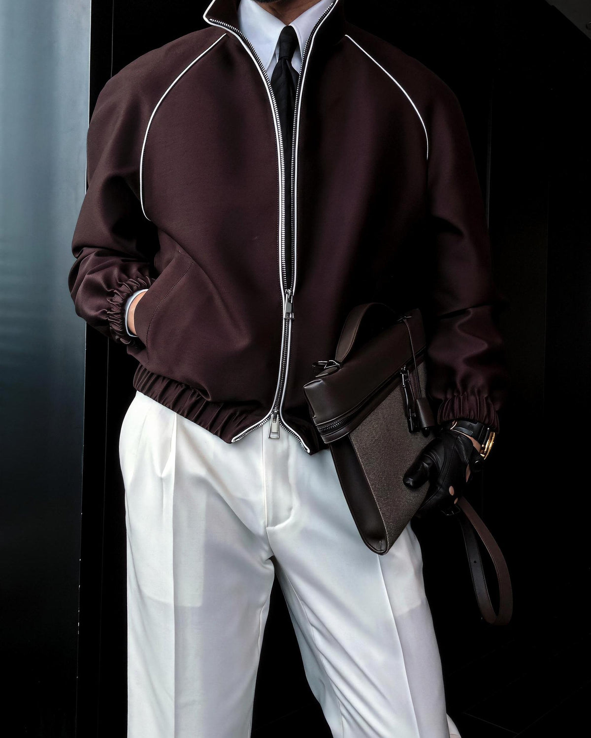 Men's Wool Silk Jacket | Premium Stand Collar Bomber Jacket