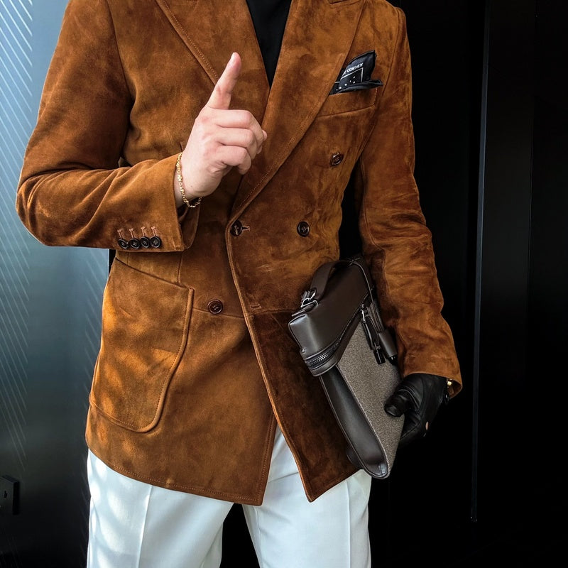 Men's Premium Suede-Effect Peak Lapel Jacket