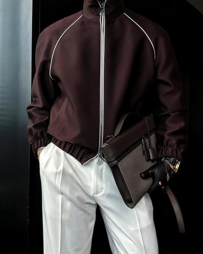 Men's Wool Silk Jacket | Premium Stand Collar Bomber Jacket