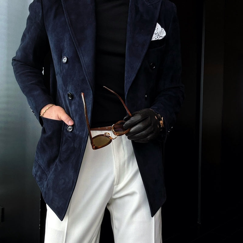 Men's Premium Suede-Effect Peak Lapel Jacket