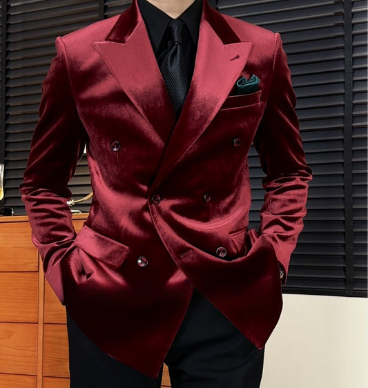 Velvet-Textured Double-Breasted Blazer | Italian-Inspired Tailoring