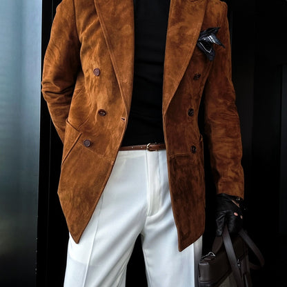 Men's Premium Suede-Effect Peak Lapel Jacket