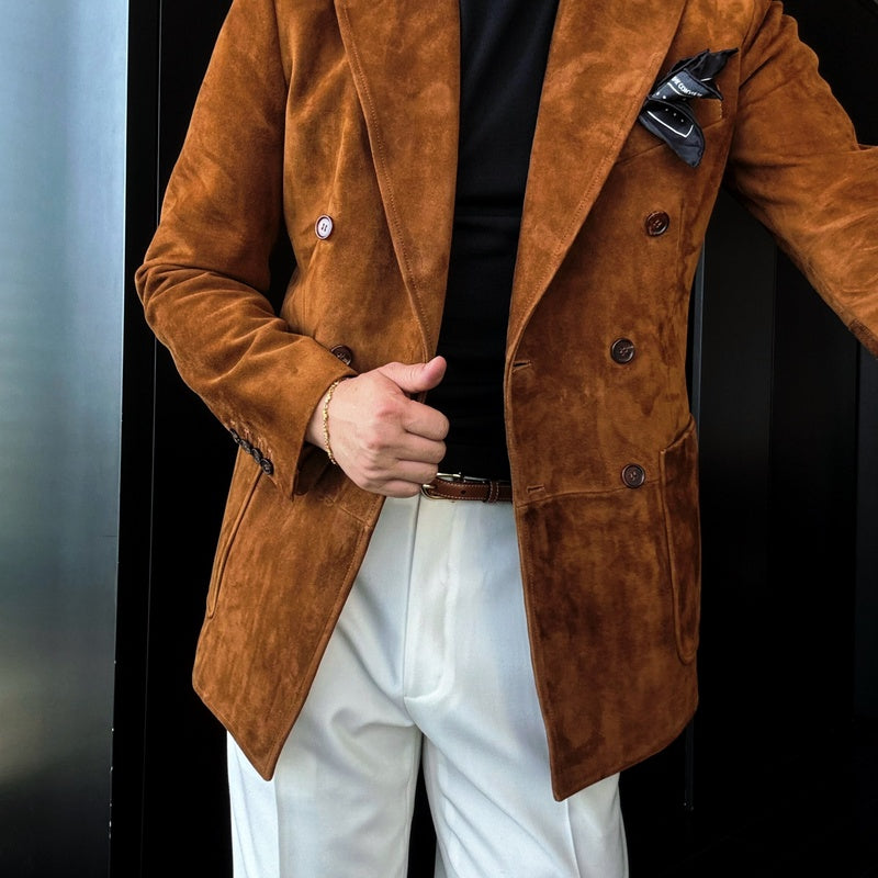Men's Premium Suede-Effect Peak Lapel Jacket