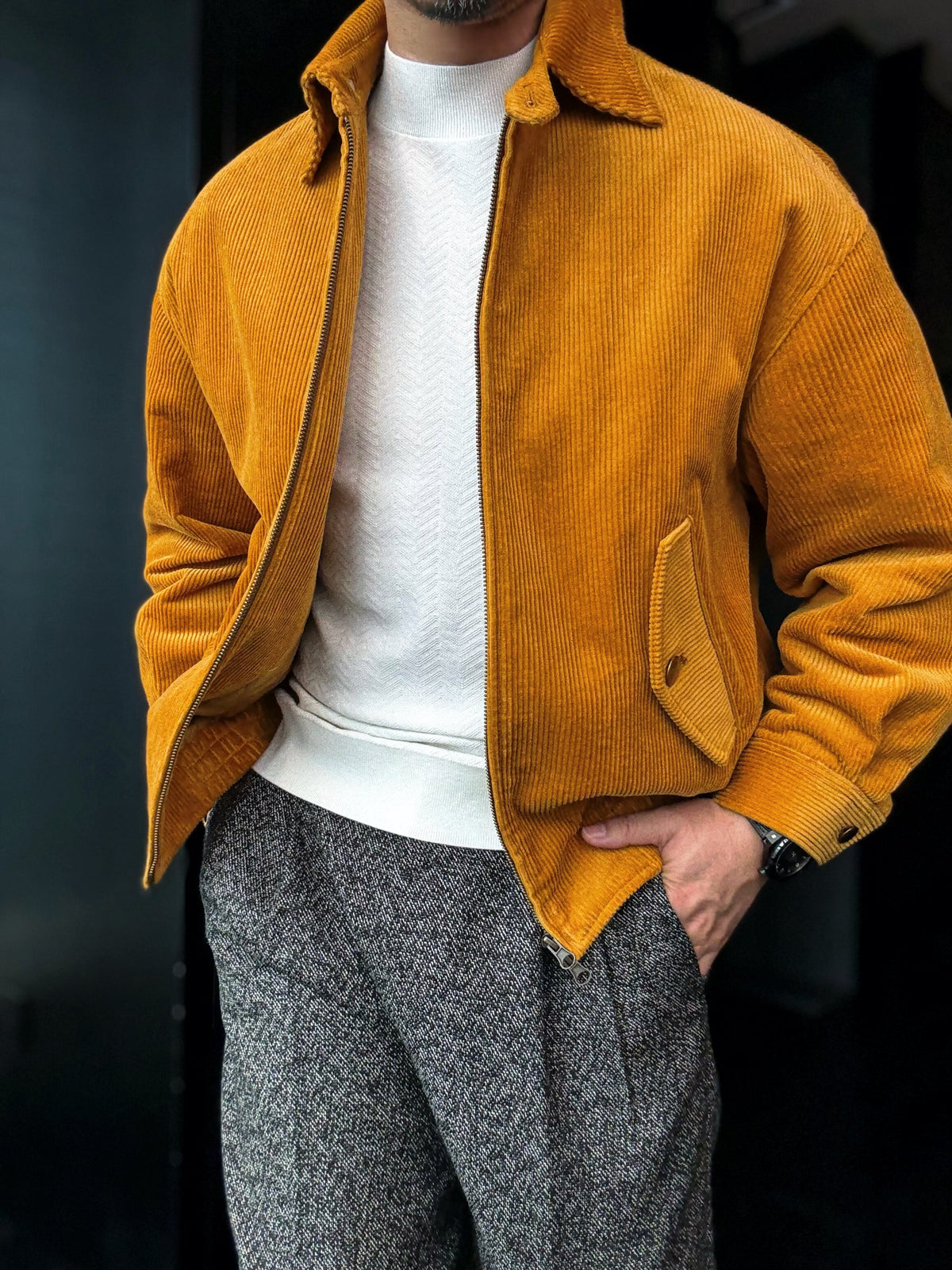 Corduroy Jacket – Two-Way Zip, Relaxed Fit