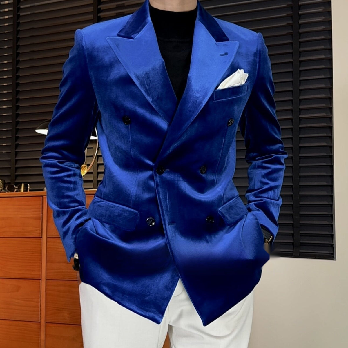 Velvet-Textured Double-Breasted Blazer | Italian-Inspired Tailoring