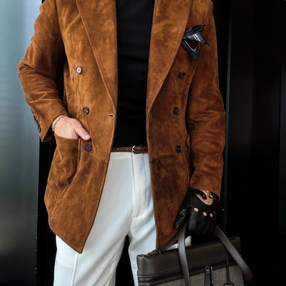 Men's Premium Suede-Effect Peak Lapel Jacket