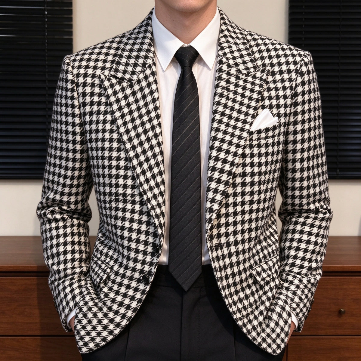 Houndstooth Double-Breasted Wool-Blend Blazer