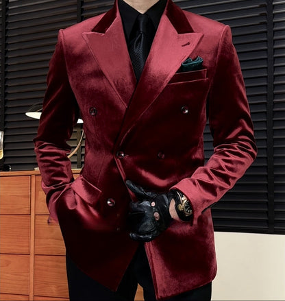 Velvet-Textured Double-Breasted Blazer | Italian-Inspired Tailoring