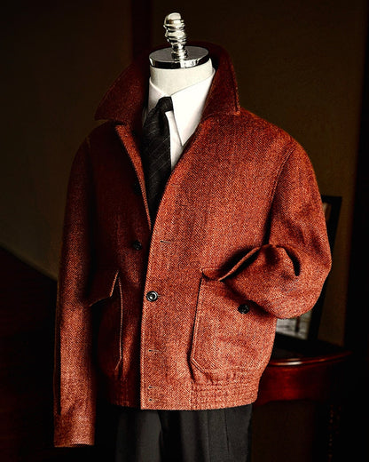 Men's 100% Wool A2 Bomber Jacket - Italian Handmade Herringbone Tweed Jacket