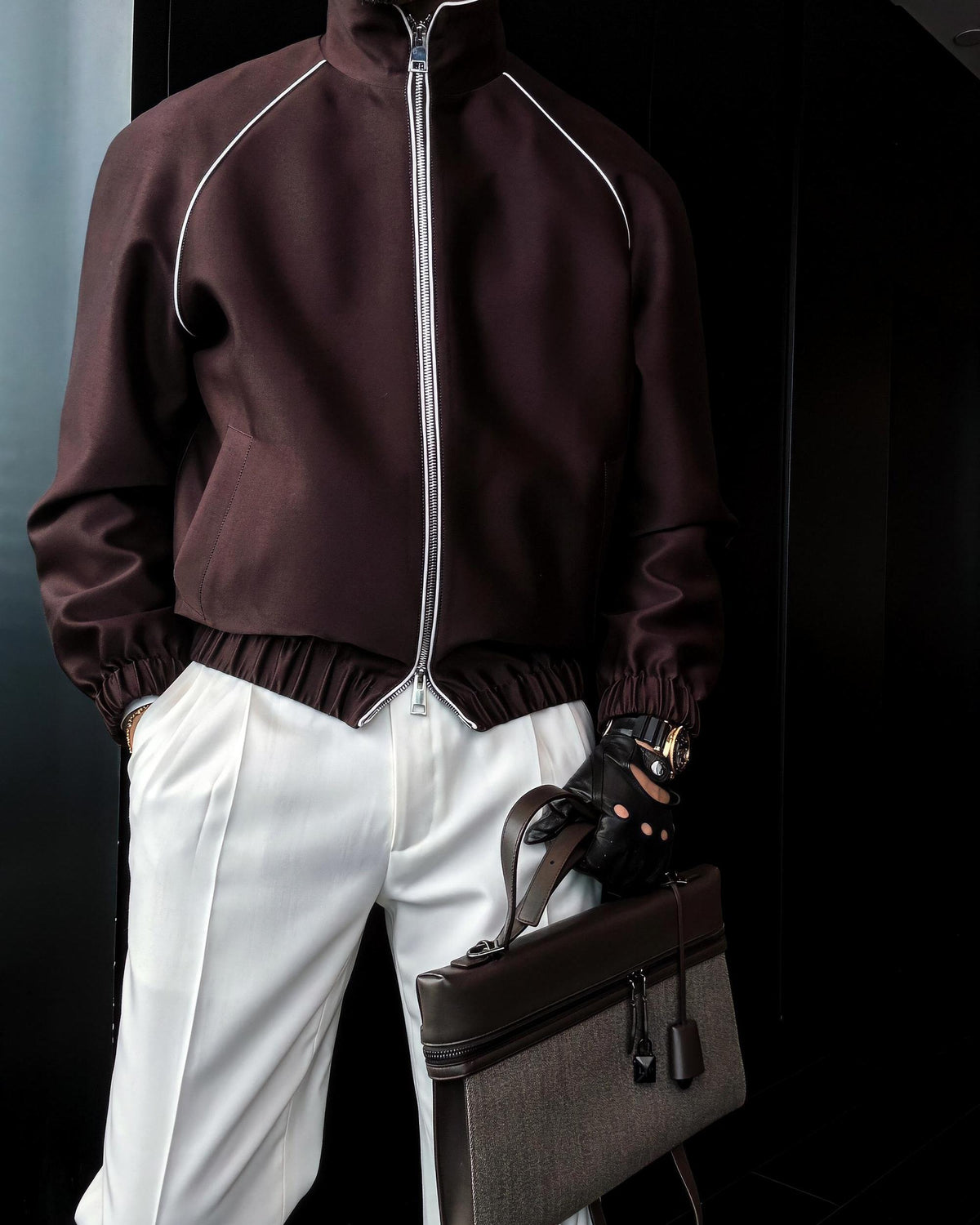 Men's Wool Silk Jacket | Premium Stand Collar Bomber Jacket