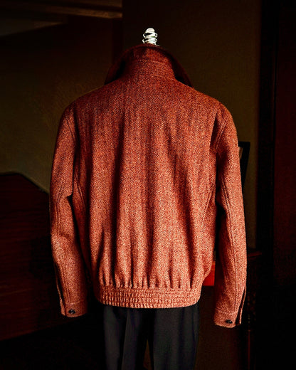 Men's 100% Wool A2 Bomber Jacket - Italian Handmade Herringbone Tweed Jacket