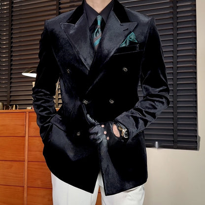 Velvet-Textured Double-Breasted Blazer | Italian-Inspired Tailoring